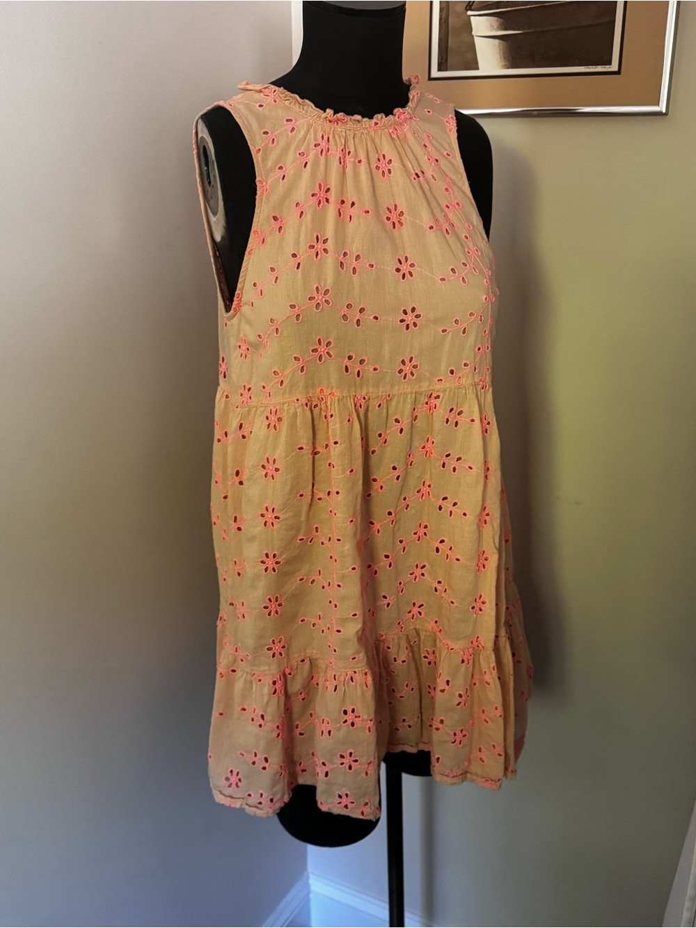 ASOS Cream Sleeveless Dress with Pink Floral Accents and Keyhole Back